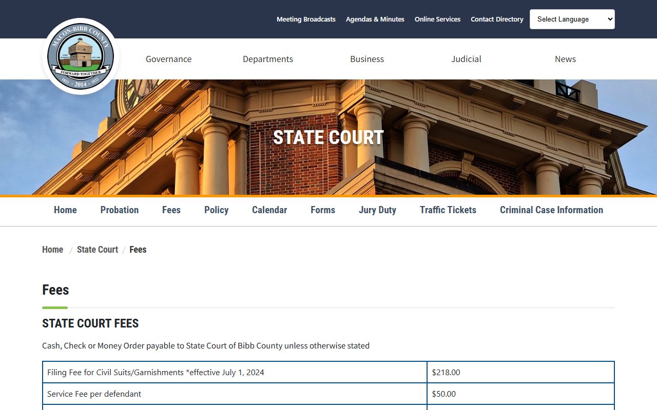 Bibb County Clerk of Superior Court State Court fee comparison