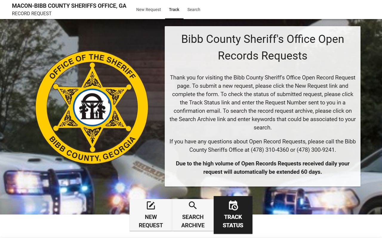 Bibb County arrest records Sheriff JustFOIA public records portal