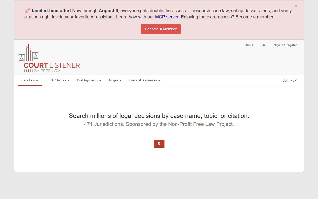 CourtListener docket and opinion search page