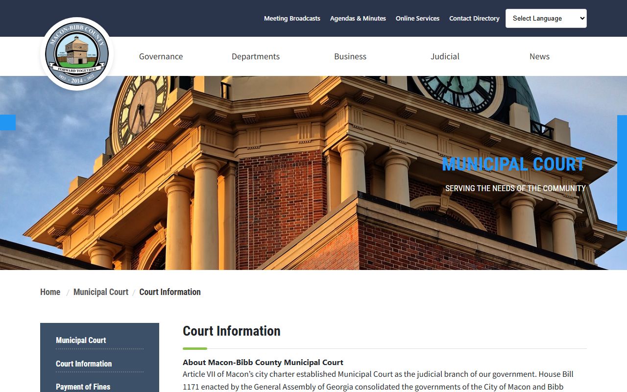 Macon-Bibb Municipal Court information page