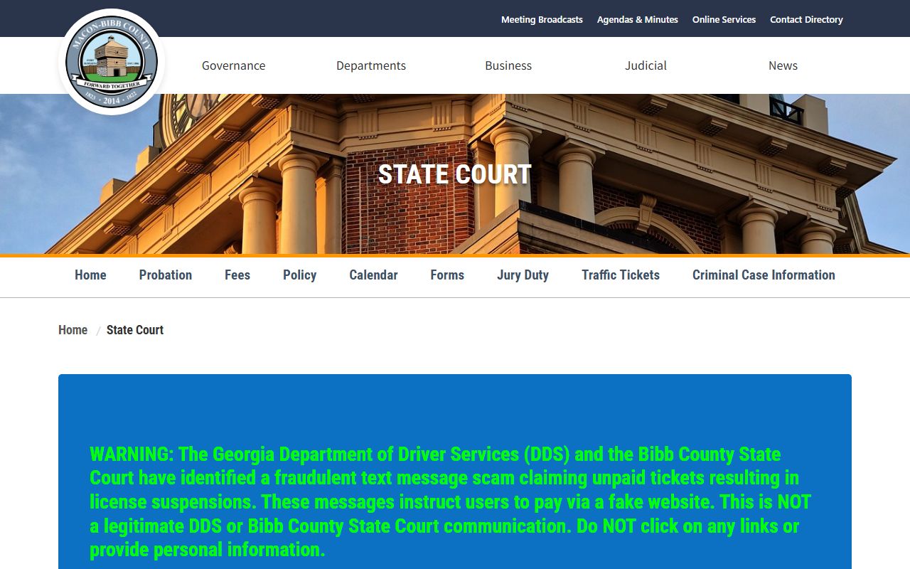 Bibb County State Court records and docket page