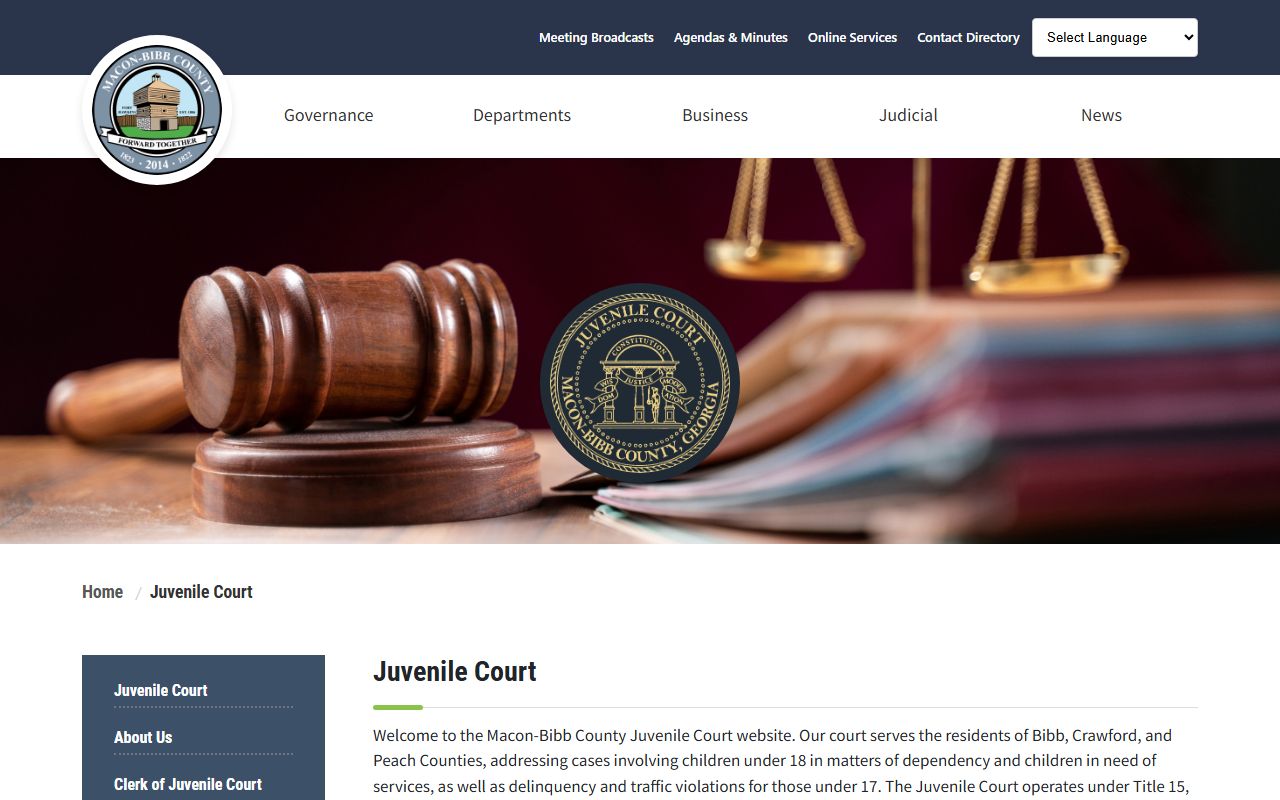 Bibb County Superior Court lower court Juvenile Court page