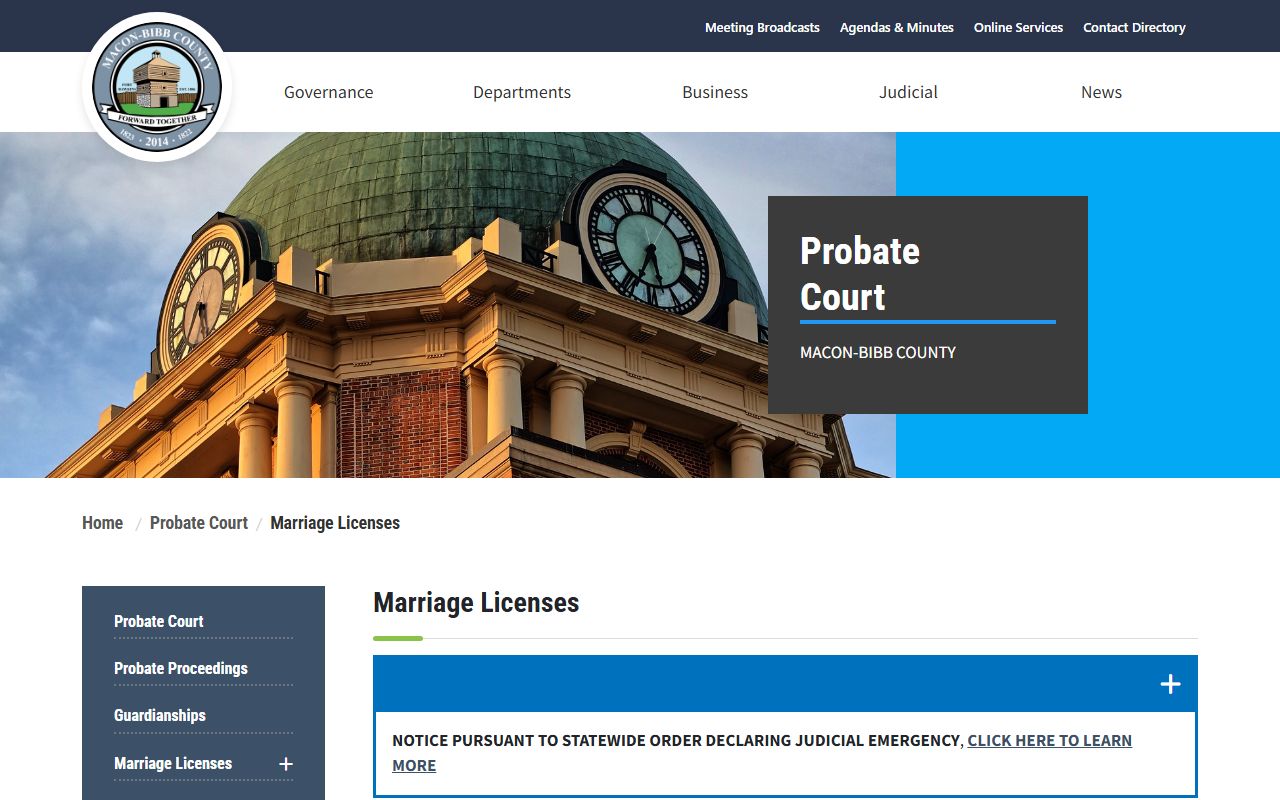 Bibb County marriage records Probate Court marriage license page