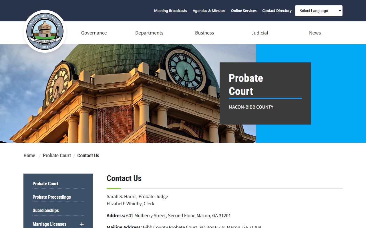 Bibb County probate records Probate Court contact page
