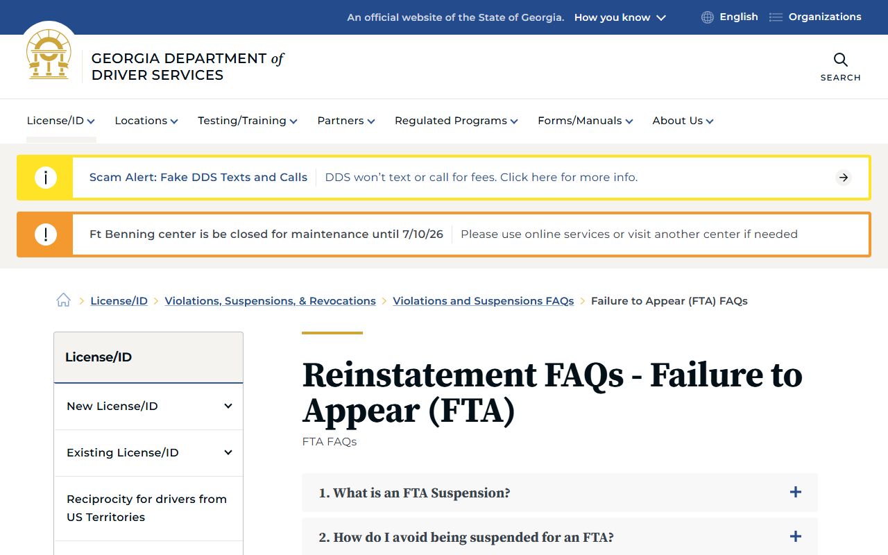 Bibb County warrant records Georgia DDS failure to appear suspension page