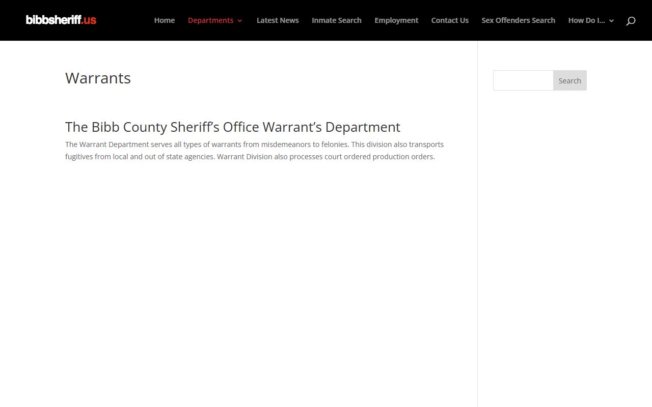 Bibb County warrant records Sheriff Warrant Department page